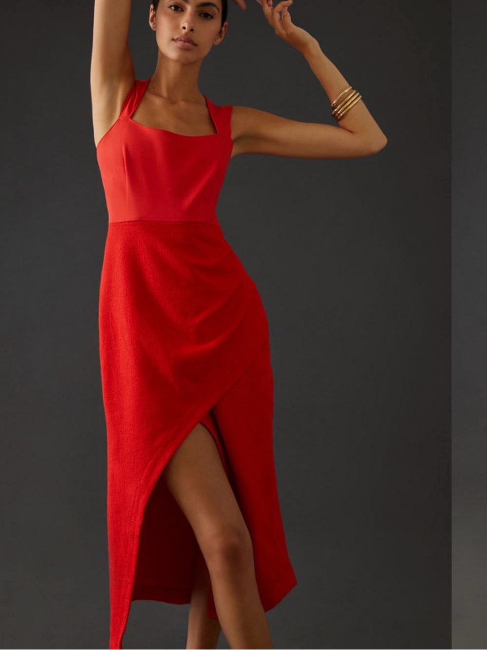 Anthropologie Vibrant Red Sleeveless Midi Dress with Front Slit
